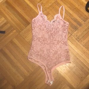 Lace pink sparkly bodysuit